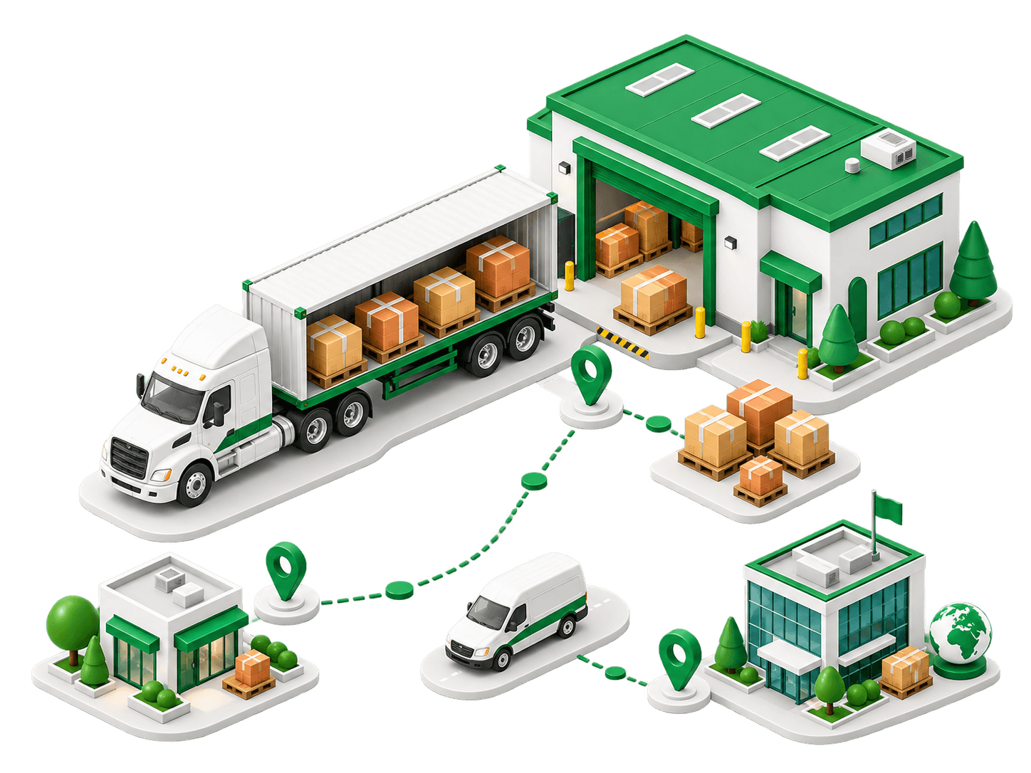 UUCargo 商业发货网络，连接仓储、货运卡车、快递车辆与商业目的地