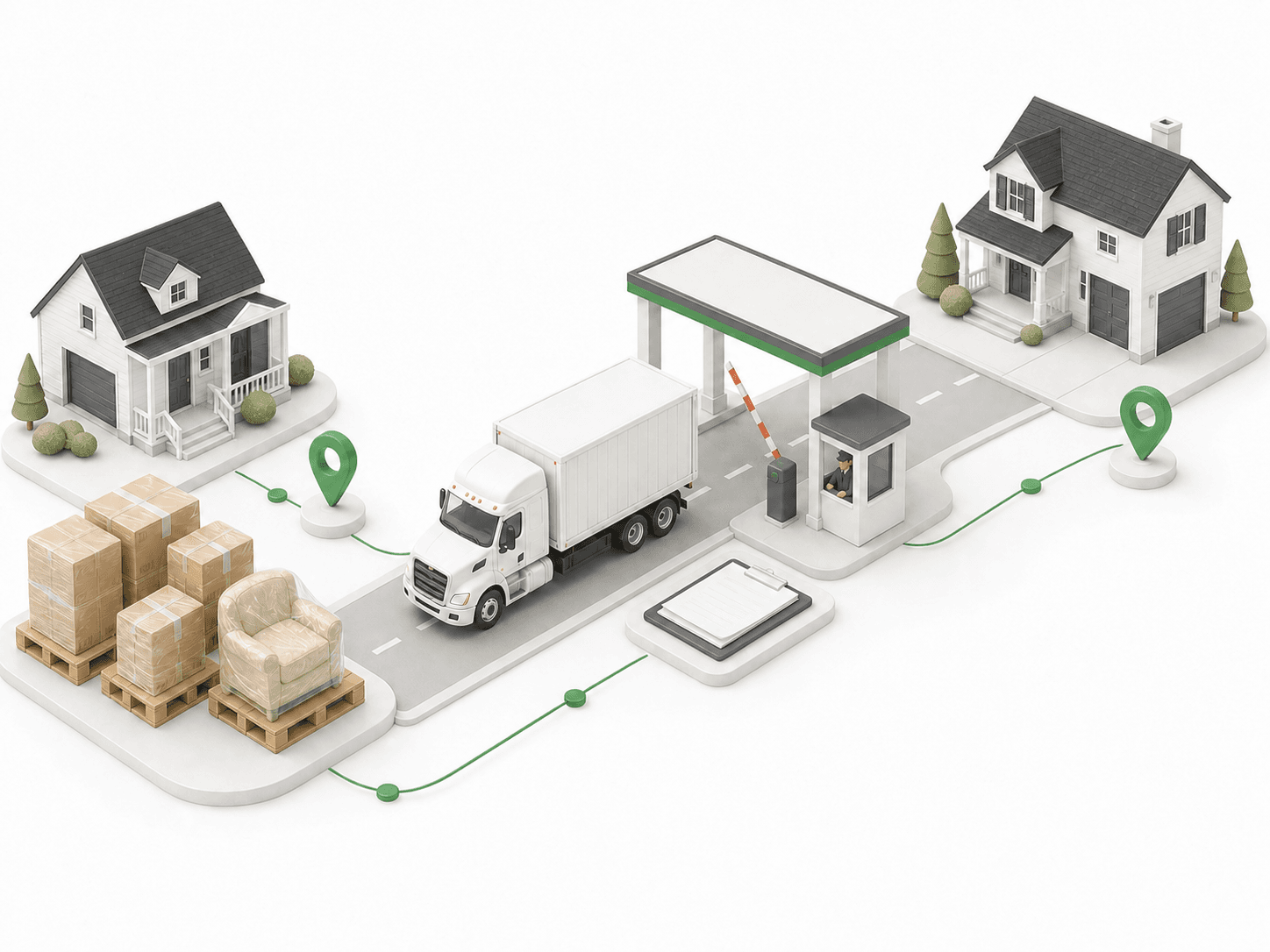 Cross border moving truck carrying palletized household cargo between Canada and US