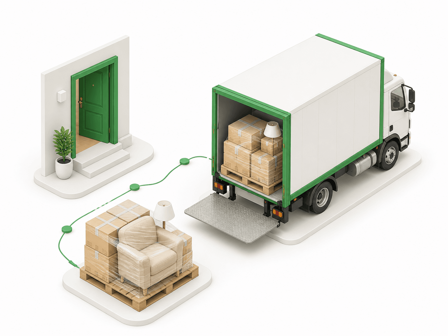 Palletized long distance moving boxes packed securely in truck