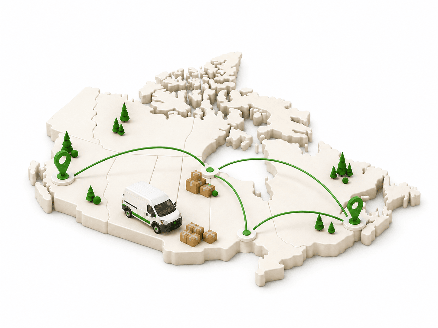 Canada domestic parcel shipping transit map and courier network routes
