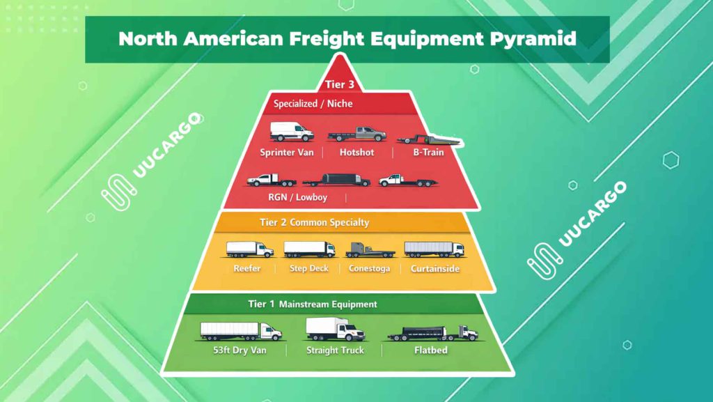 North American Freight Equipment Pyramid illustrating straight truck, dry van, and flatbed tiers